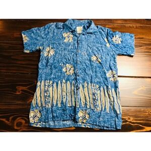 Coconut  Pier Shirt, Men's Size Medium, Blue Tan, Hawaiian, Button-Up, Vintage